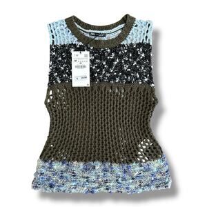 ZARA Sleeveless Crochet Knit Vest Top Medium NWT Boho Festival